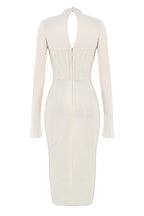 House Of CB Millarose White Mesh Corset Long Sleeve Collared Open Front Midi Dress