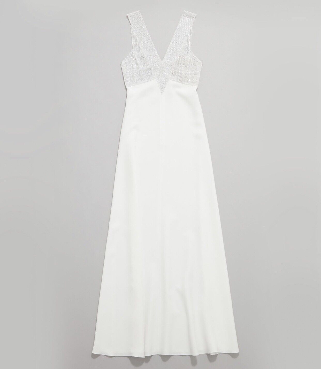 Christopher Kane White Crystal Embellished V-Neck Bridal Maxi Wedding Dress Gown - House Of Huntington