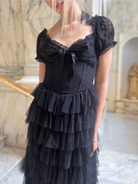 Amy Jane London Black Lace Sweetheart Neck Coquette Sofia Maxi Tulle Dress - House Of Huntington