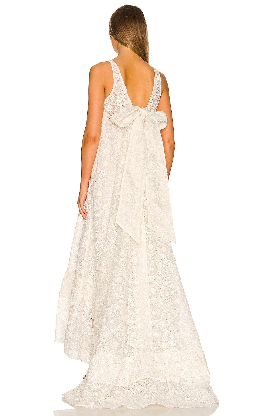 LoveShackFancy Bridal White Romantic Lace Bow Back Wedding Gown - House Of Huntington