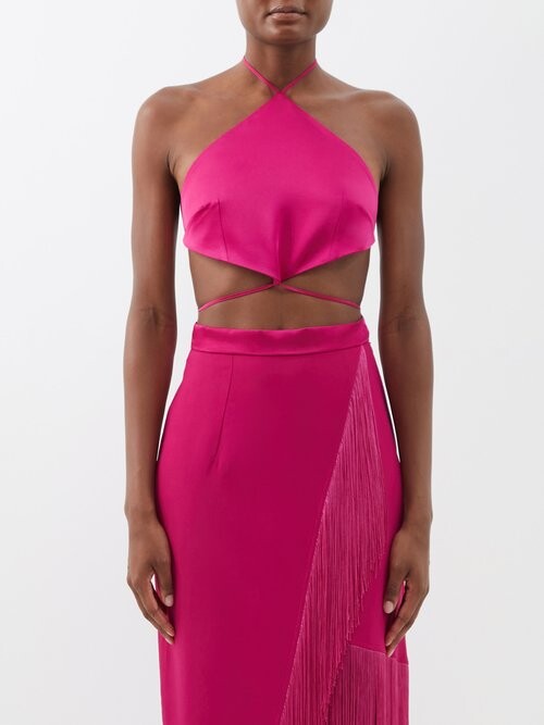 Taller Marmo Pink Cometa Strappy Open-back Halterneck Crepe Top