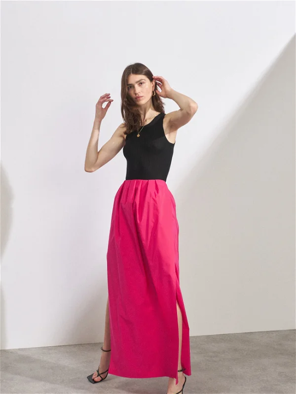 RAEY Gathered-Waist Side-Slit Taffeta Maxi Skirt - House Of Huntington