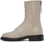 LEGRES Beige Leather Lace-Up Combat Boots