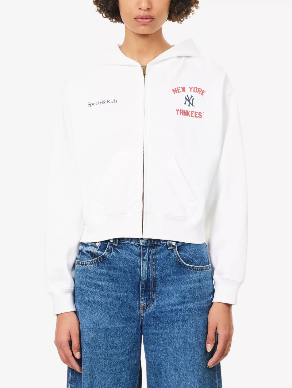 Sporty & Rich for '47 x The New York Yankees Homerun Printed Cotton Crop Hoodie