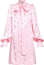 The Vampire's Wife Storm From The Shelter Pink Floral Satin Long Sleeve Dress - House Of Huntington