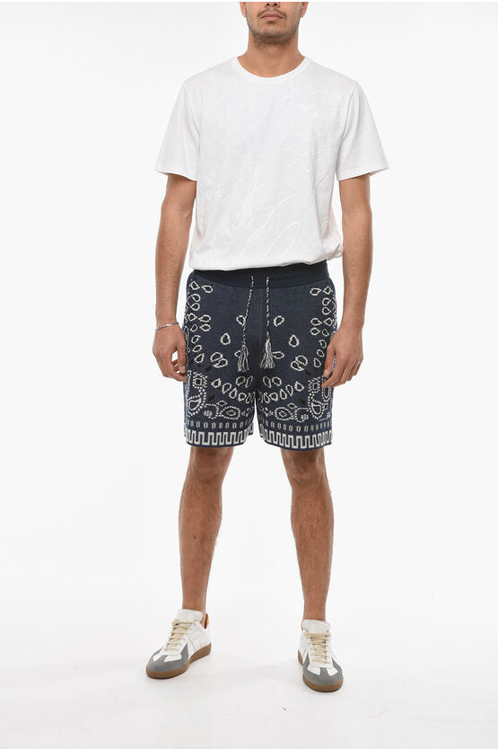 Alanui Blue Cotton Piquet Bandana Printed Knitted Shorts