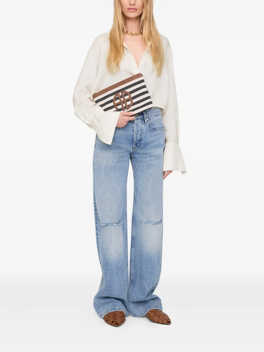 Anine Bing Striped AB Monogram Logo Lili Pouch Clutch