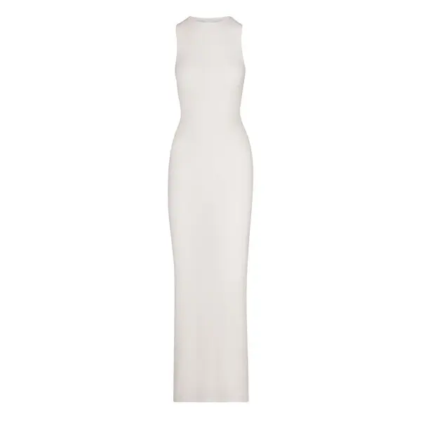 Skims Soft Lounge White Ribbed Knit Sleeveless Dress