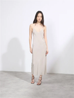 Raey Thin-Strap Silk Crepe De Chine Light Grey Slip Dress - House Of Huntington
