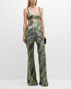 Halpern Sequin Emerald Green Cut-Out Bra Backless Party Mod 70s Jumpsuit