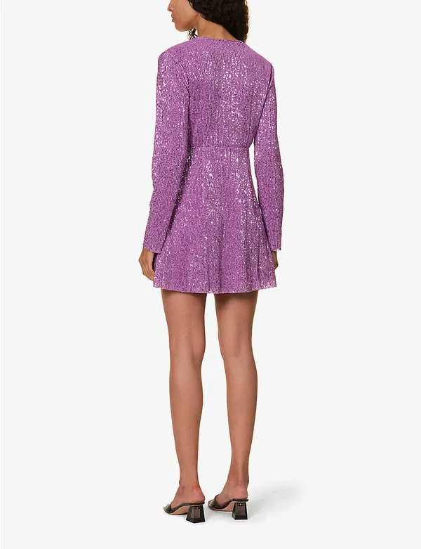 Stine Goya Noelia Sequin Embellished Orchid Purple Mini Dress