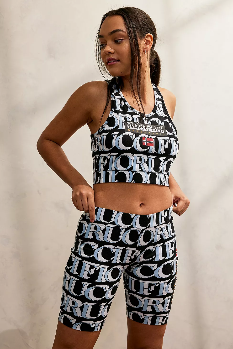 Napapijri X Fiorucci Allover Logo Print Biker Shorts