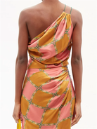 AHLUWALIA Silk Tumeric Pink Green Check Printed Tie Detail Skirt - House Of Huntington