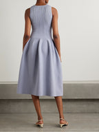 Self-Portrait Light Blue Crystal Embellished Ribbed Stretch Knit Midi Dress