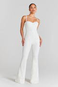 Nadine Merabi White Hailey Embroidered Sequin Flared Jumpsuit