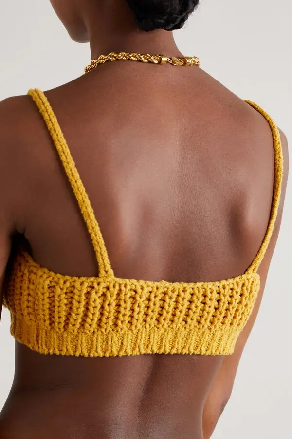 Alanui Pucon Ribbed Wool-Blend Golden Yellow Bralette Top