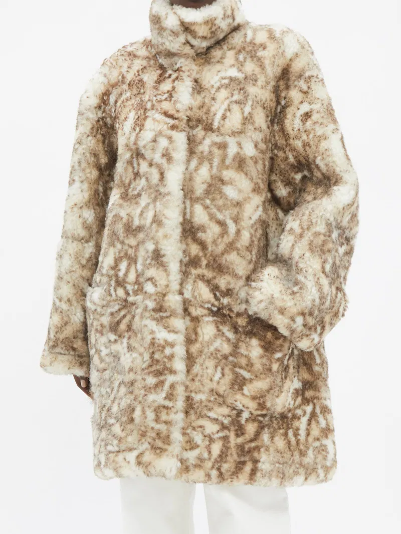 Raey Wildcat Print Shearling Lambskin Car Coat