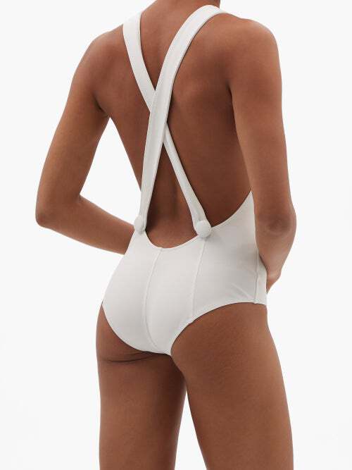 LISA MARIE FERNANDEZ White Criss Cross Back Button Detail Swimsuit - House Of Huntington