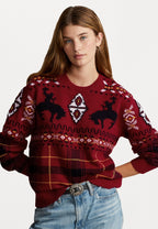 Pull en laine intarsia Fair Isle à tartan rouge Western Polo Ralph Lauren