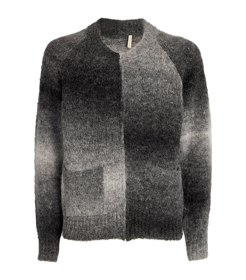 Sunflower Black Ombre Brushed Alpaca Wool Knit Zip Cardigan