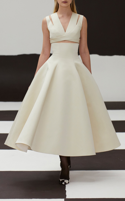 EMILIA WICKSTEAD Jax Cutout-Waist Duchess Satin Ivory Gown - House Of Huntington