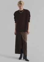 The Frankie Shop Kacey Brown Satin Split Front Midi Skirt