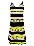 Ganni Logo Crochet Striped Strappy Mini Dress