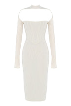 House Of CB Millarose White Mesh Corset Long Sleeve Collared Open Front Midi Dress