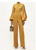 TALLER MARMO Huston Backless Balloon-Sleeve Crepe Yellow Gold Jumpsuit - House Of Huntington