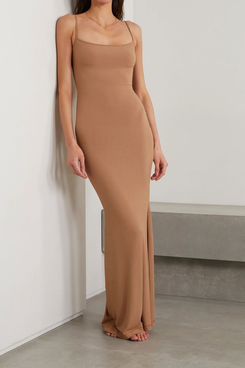 Skims Soft Lounge Ribbed Stretch Modal Slip Camel Brown Dress - UK 14 / XL / Brown Skims Soft Lounge Ribbed Stretch Modal Slip Camel Brown Dress - UK 14 / XL / Brown