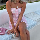 Amy Jane London Emilia Pink Satin Sweetheart Strapless Ruched Mini Dress - House Of Huntington