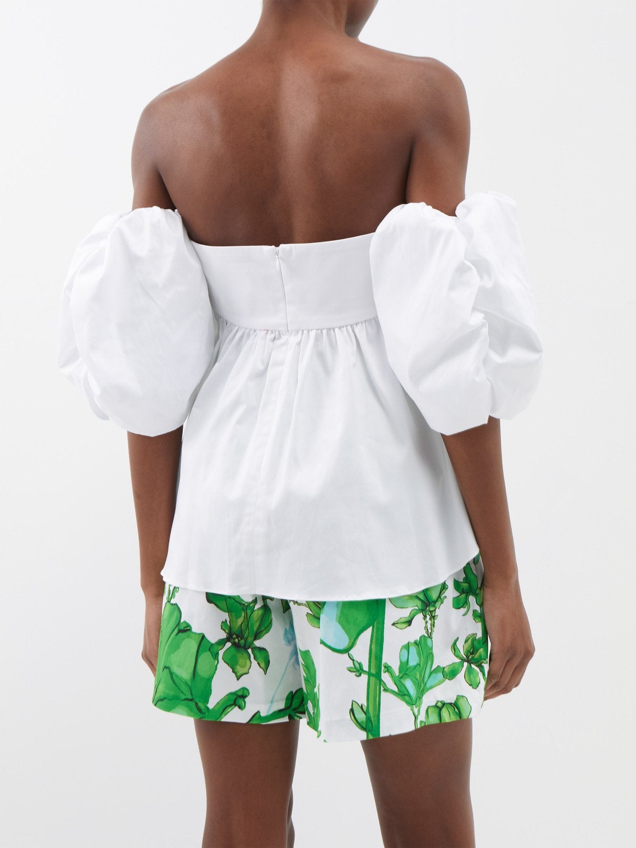 KIKA VARGAS White Ally Balloon Sleeve Off-The-Shoulder Taffeta Top - House Of Huntington