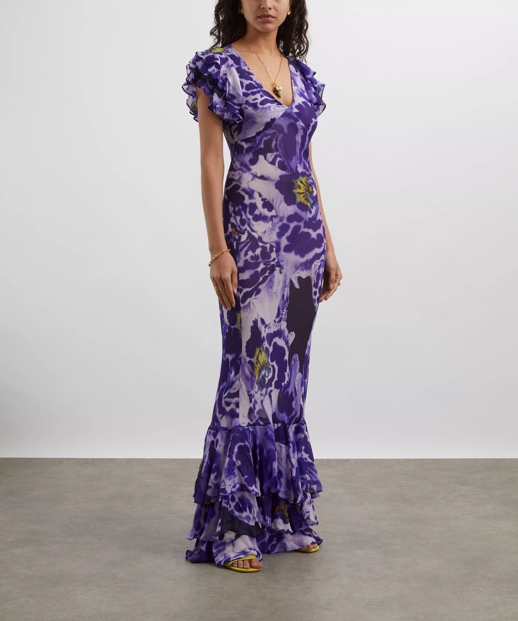 Rat and Boa Lucille Blue Iris Orchid Ruffle Maxi Dress