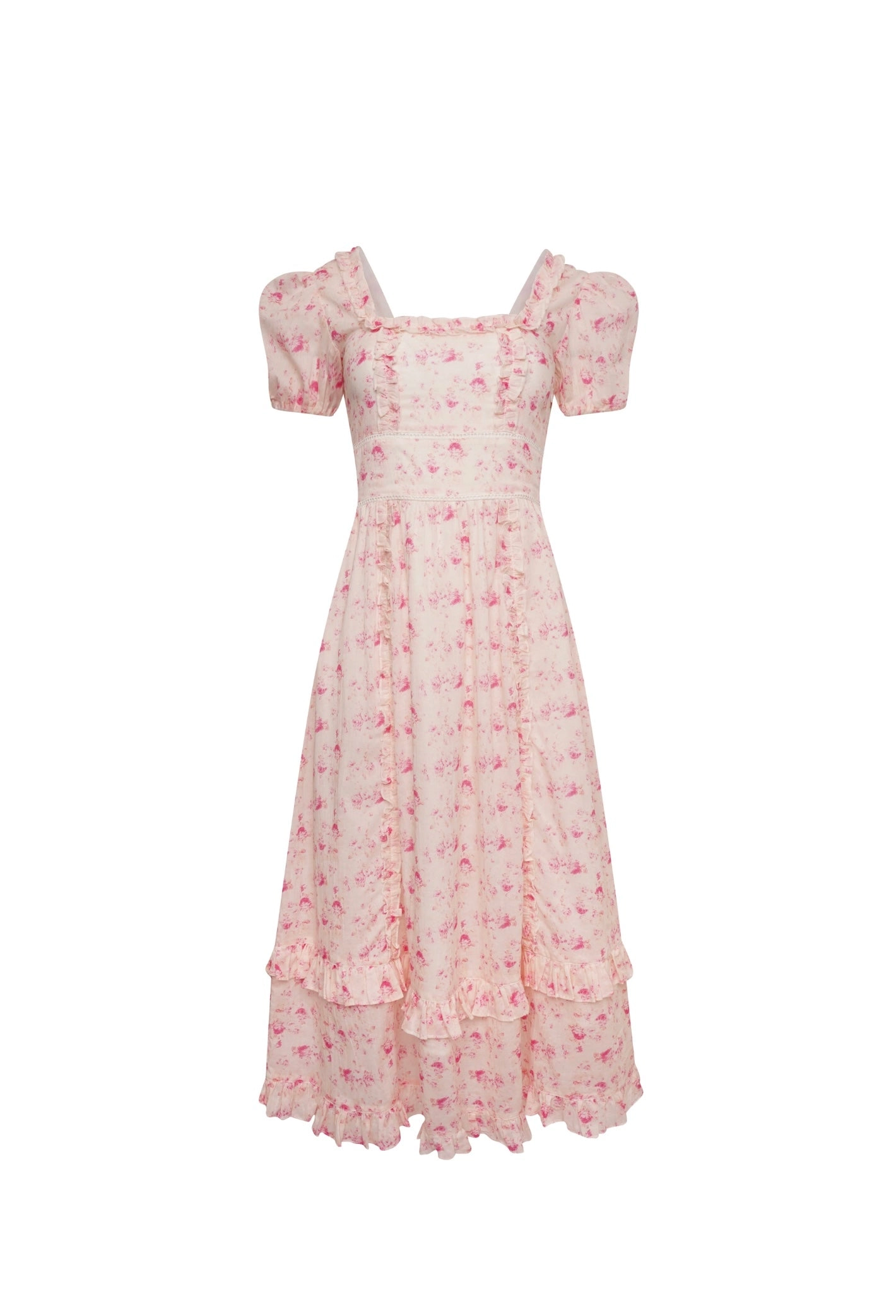 Amy Jane London Fairytale Heidi Floral Ruffle Detail Puff Sleeve Midi Dress - House Of Huntington