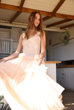 Amy Jane London Champagne Regency Era Corset Bodice Tulle Florence Gown - House Of Huntington