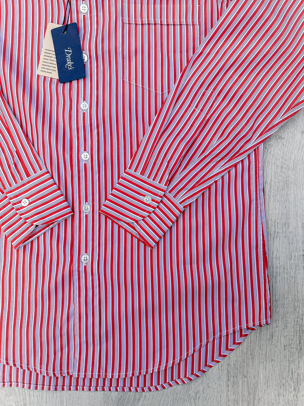Drake's Red White Cotton Poplin Striped Shirt - House Of Huntington