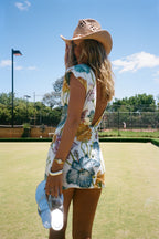 Hayley Menzies Floral Print Cotton Backless Carmen Mini Shift Dress