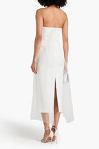 16ARLINGTONアイボリーホワイトミネリフェザートリムクレープネットディテールストラップレスウェディングドレス