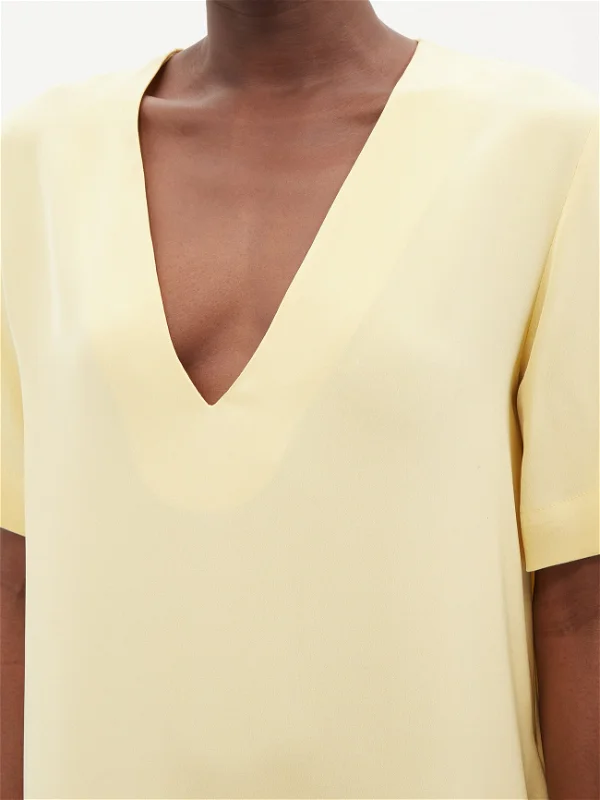 RAEY Yellow Low V-Neck Silk T-Shirt Maxi Dress - House Of Huntington