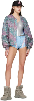 Isabel Marant Neida Floral Patchwork Detail Hot Denim Light Blue Mini Short Shorts