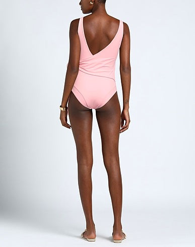 LISA MARIE FERNANDEZ Pink Wrap-Tie Side The Dree Louise Crepe V-Neck Swimsuit - House Of Huntington