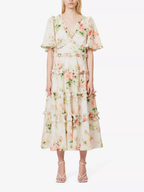 NEEDLE AND THREAD Harlequin Rose Floral Print Ruffle Flutter Sleeve Midi Dress - House Of Huntington