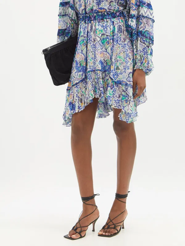 Isabel Marant Viviane Blue Boho Printed Asymmetric Skirt