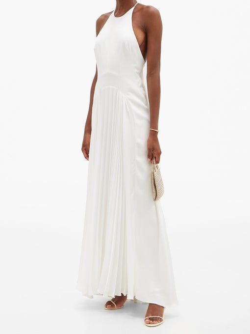GALVAN London Bridal White Provence Pleat Crepe High Halterneck Wedding Gown - House Of Huntington