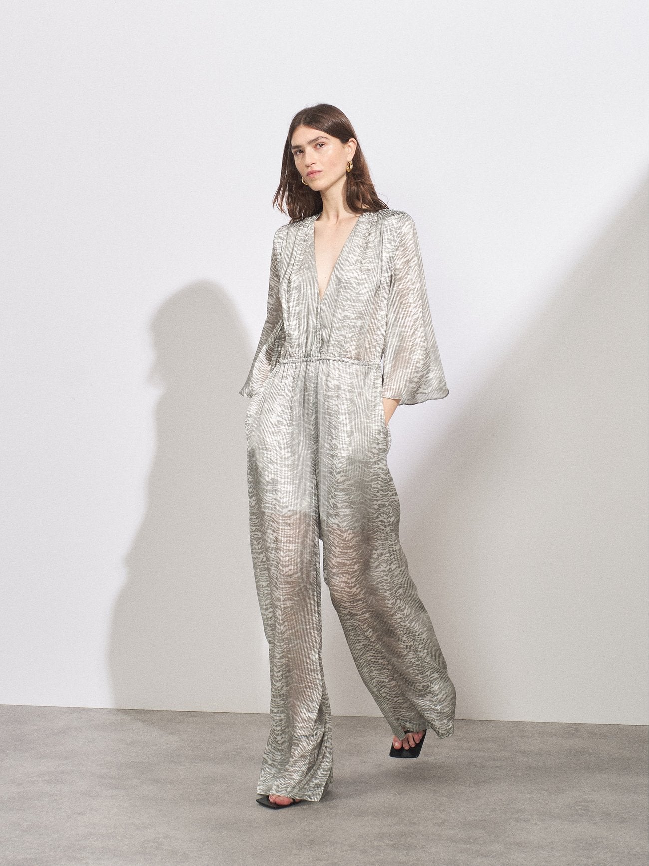 RAEY Grey Silk Blend Tiger-Devoré Jumpsuit - House Of Huntington