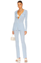 AYA MUSE Blue Ribbed Malachite Flared Pants Trousers - House Of Huntington