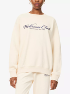Sporty & Rich Wellness Club Embroidered Crewneck Cream Cotton Sweatshirt