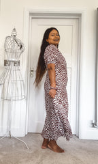 Rixo London Jess Spotted Puff Sleeve Brown Summer Maxi Dress - House Of Huntington