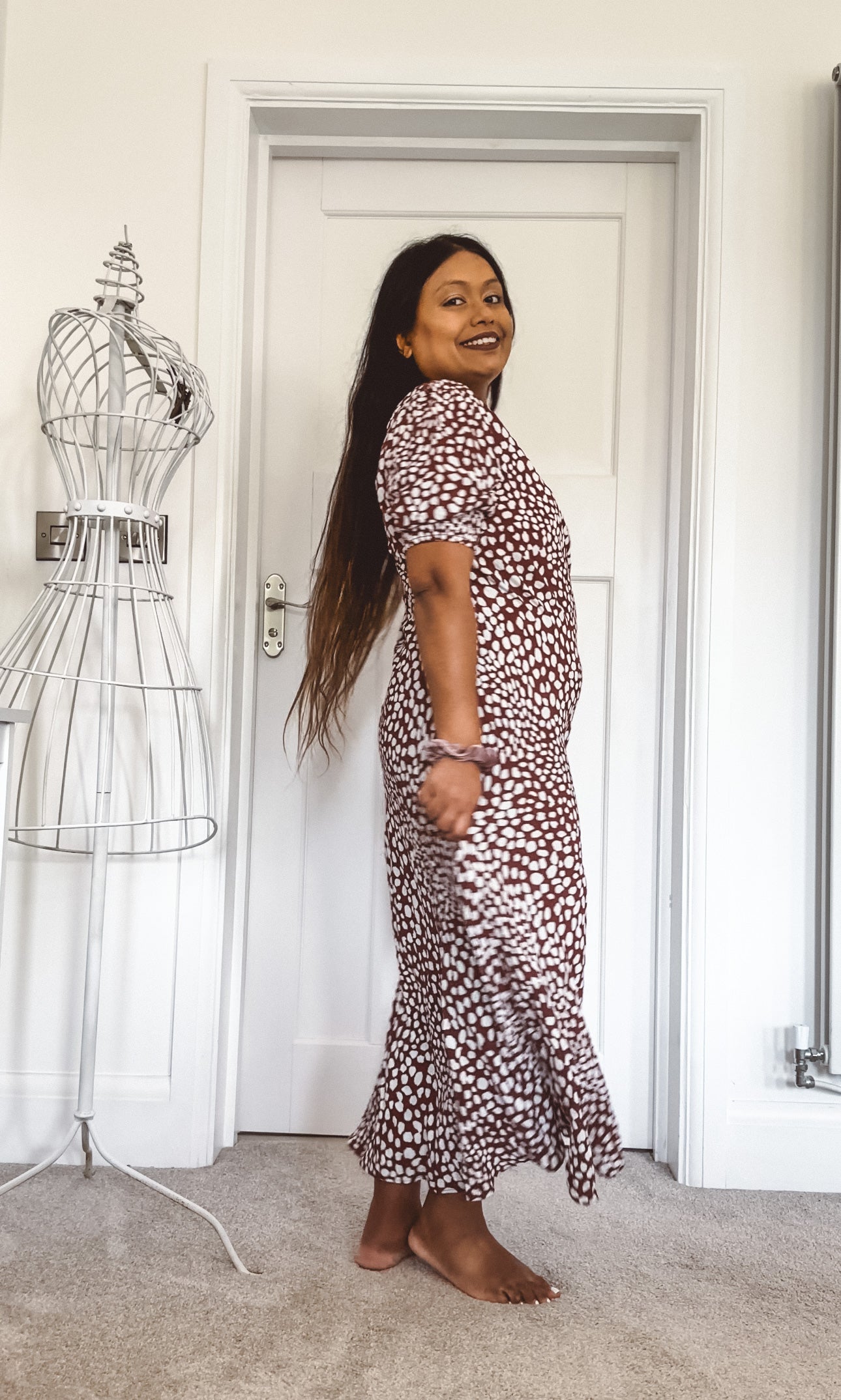 Rixo London Jess Spotted Puff Sleeve Brown Summer Maxi Dress - House Of Huntington