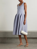 Self-Portrait Light Blue Crystal Embellished Ribbed Stretch Knit Midi Dress